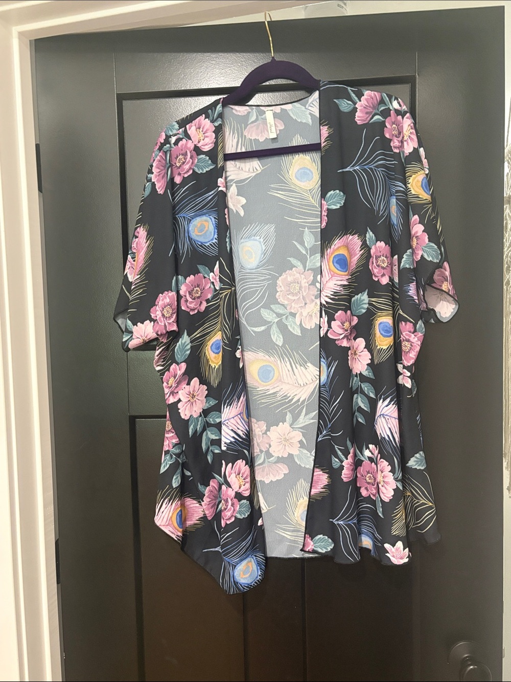 Black Floral & Peacock Feather Kimono Cardigan